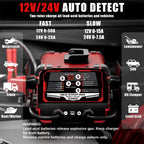12V 24V Car Battery Charger Engine Starter Up to 50A Fast Charging, 250A Cranking Amps