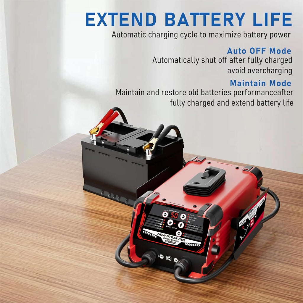 12V 24V Car Battery Charger Engine Starter Up to 50A Fast Charging, 250A Cranking Amps
