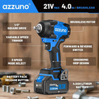 Azzuno 1/2" Brushless Cordless Impact Wrench 737 Ft-lbs High Torque with 2x4.0Ah Batteries