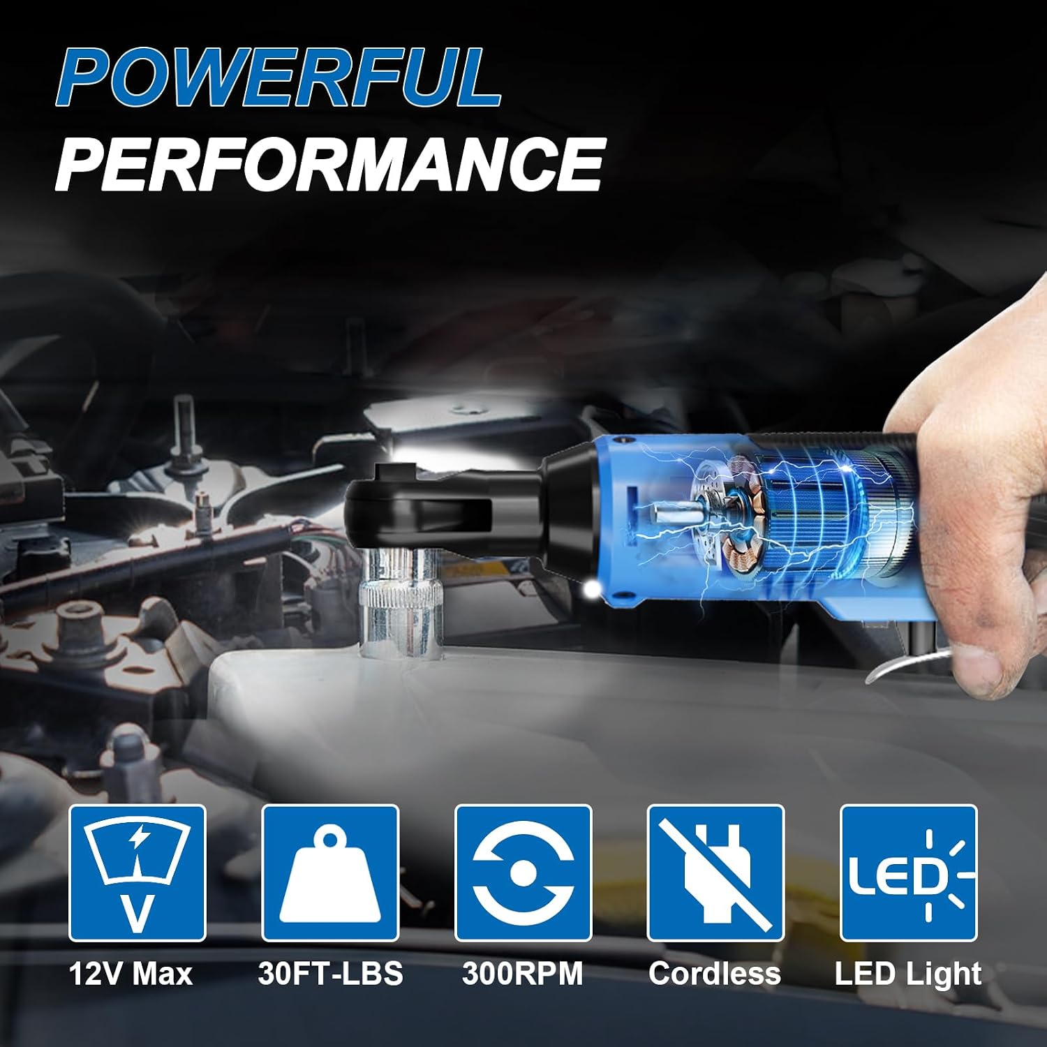 Azzuno 3/8" Cordless Electric Ratchet Wrench Set with 2 Batteries