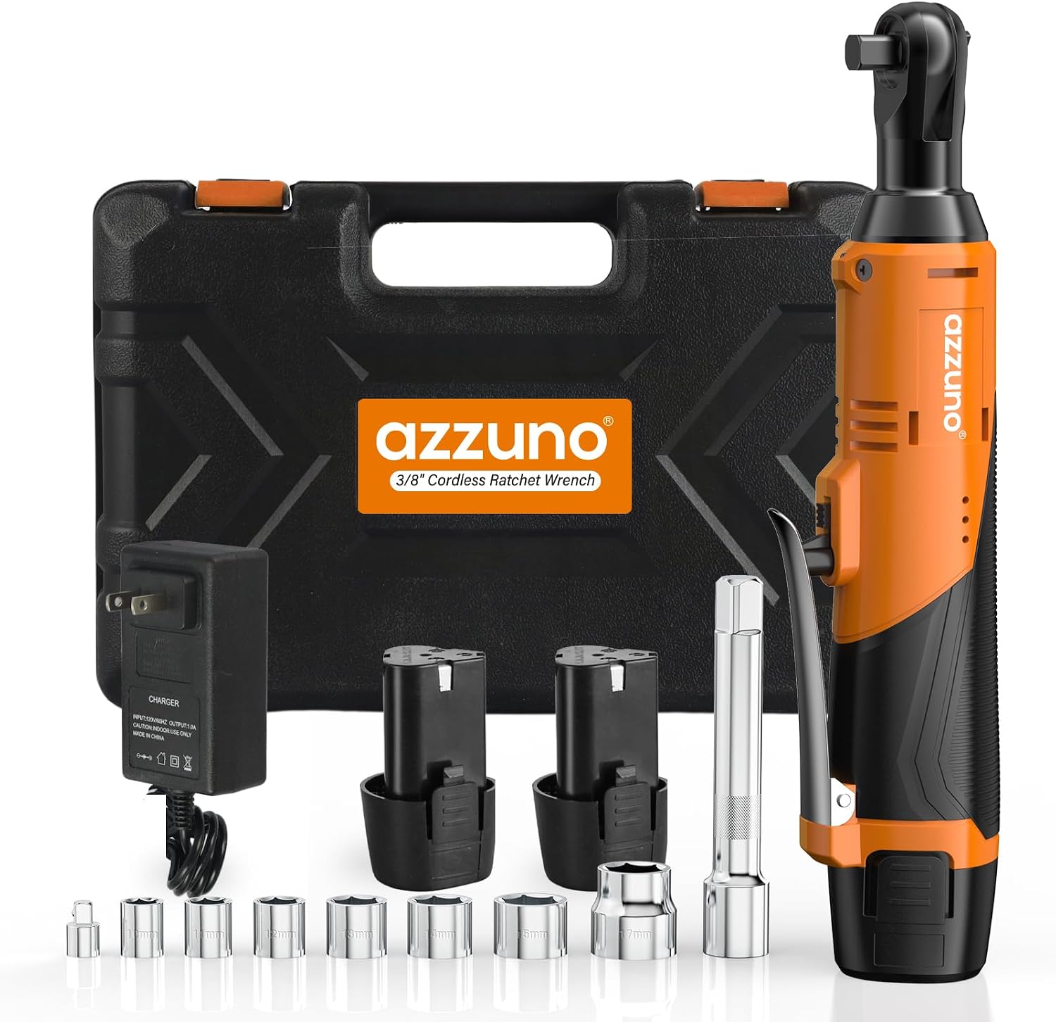 Azzuno 3/8" Cordless Electric Ratchet Wrench Set with 2 Batteries