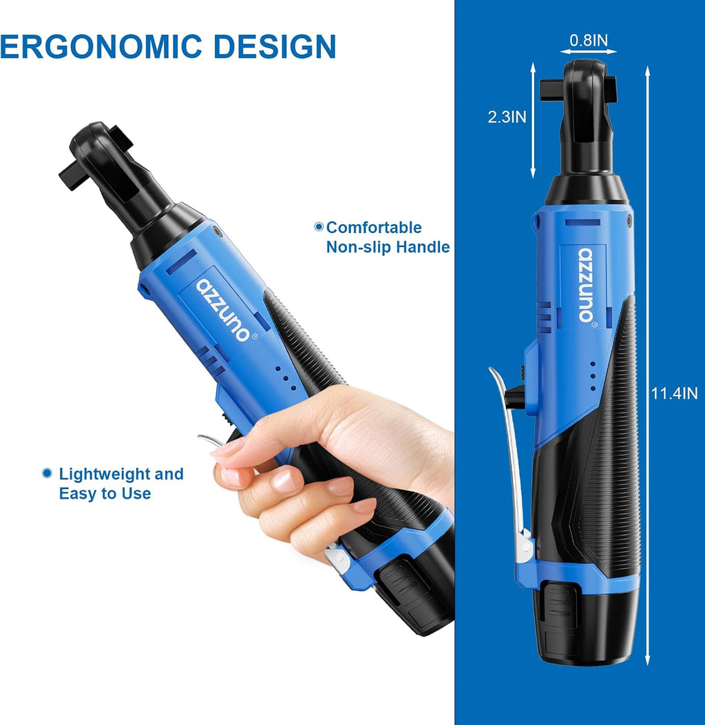 Azzuno 3/8" Cordless Electric Ratchet Wrench Set with 2 Batteries
