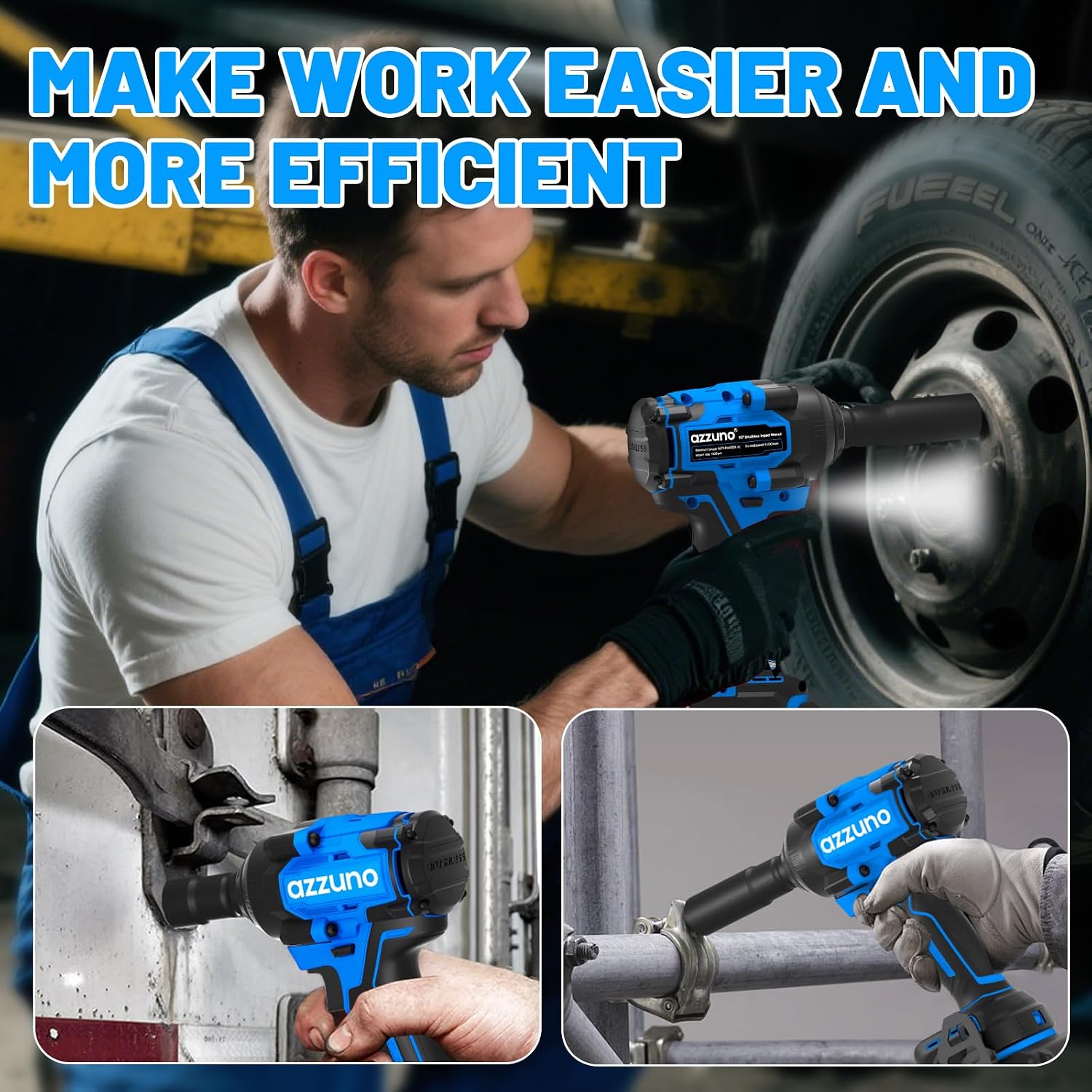 Azzuno 1/2" Brushless Cordless Impact Wrench 737 Ft-lbs High Torque with 2x4.0Ah Batteries