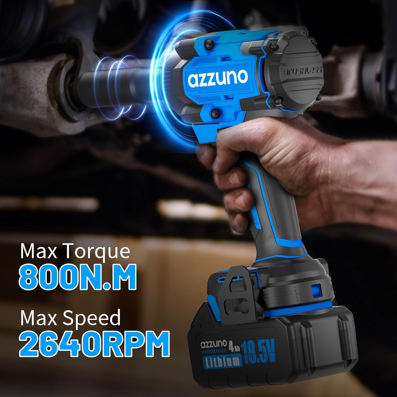 Azzuno 1/2" Brushless Cordless Impact Wrench 737 Ft-lbs High Torque with 2x4.0Ah Batteries