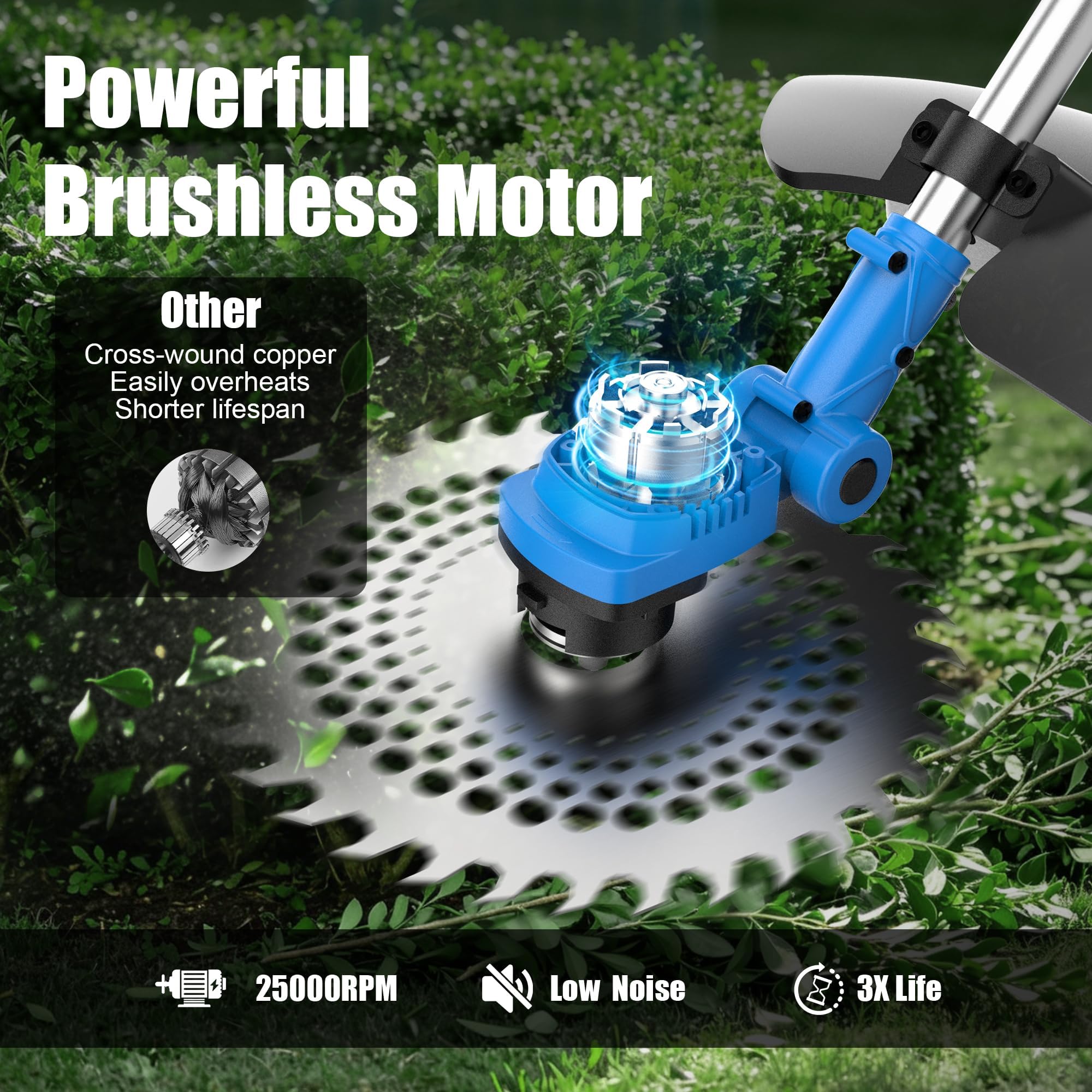 AZZUNO 21V Brushless Weed Wacker, 12" Cordless Trimmer