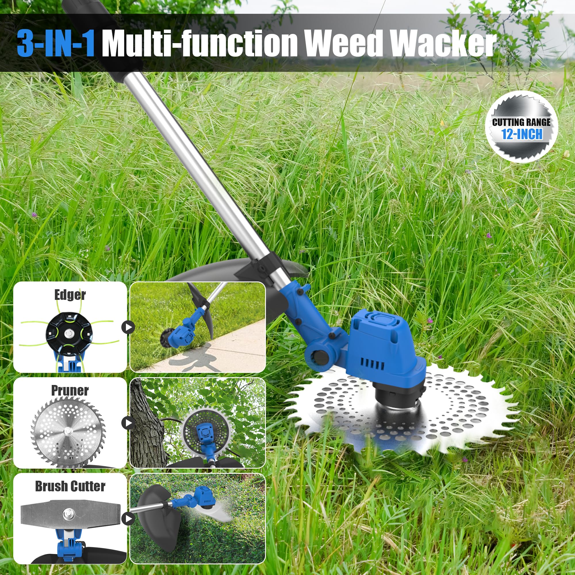 AZZUNO 21V Brushless Weed Wacker, 12" Cordless Trimmer
