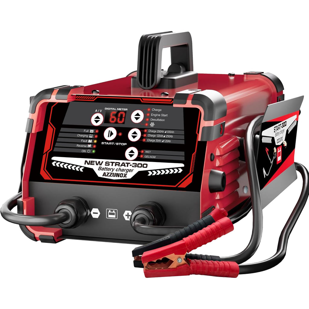 12V 24V Car Battery Charger & Engine Starter, 0-60A Automatic Battery Maintainer, 300 Cranking Amps