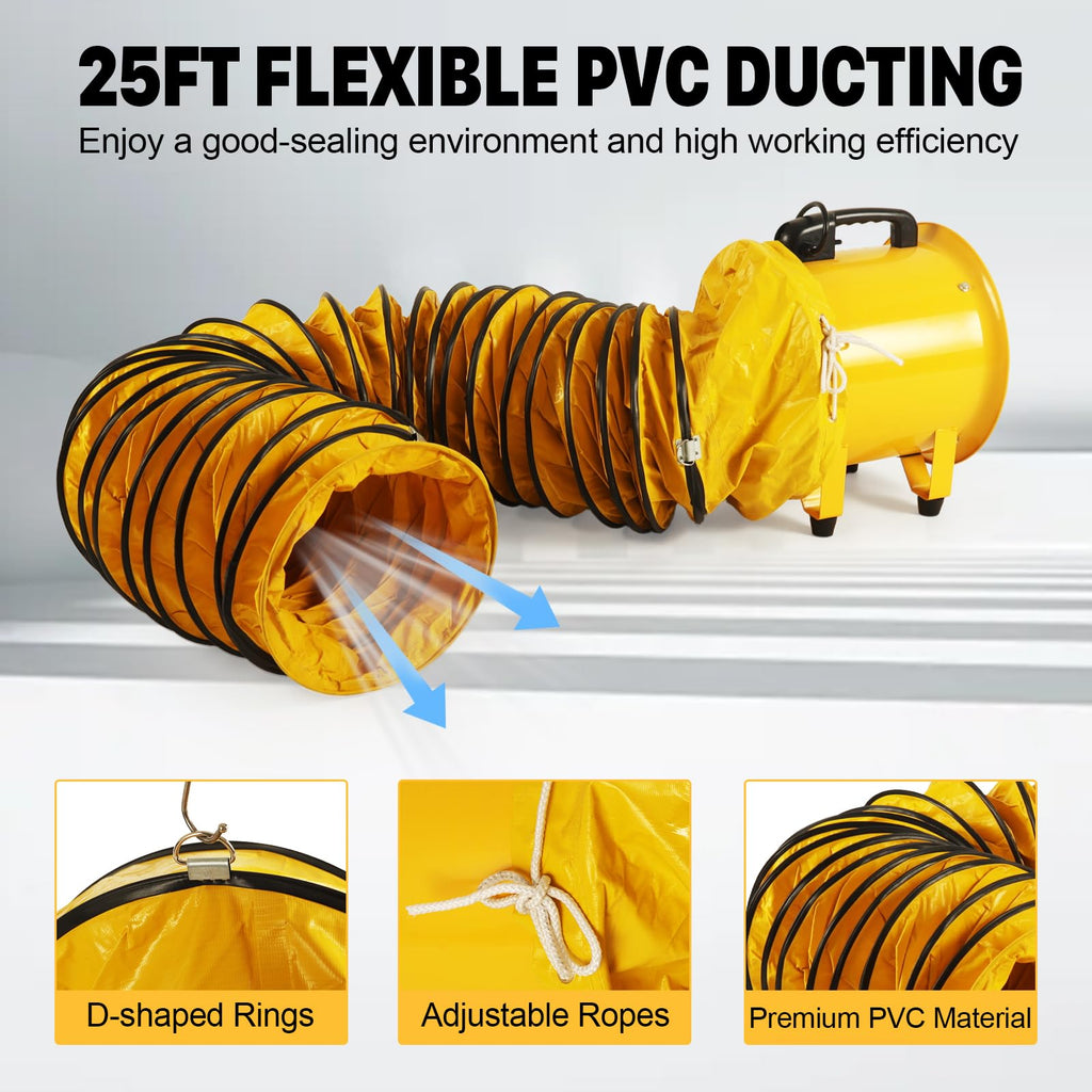 12 Inch Utility Blower Fan with 16 Ft Flexible Duct Hose