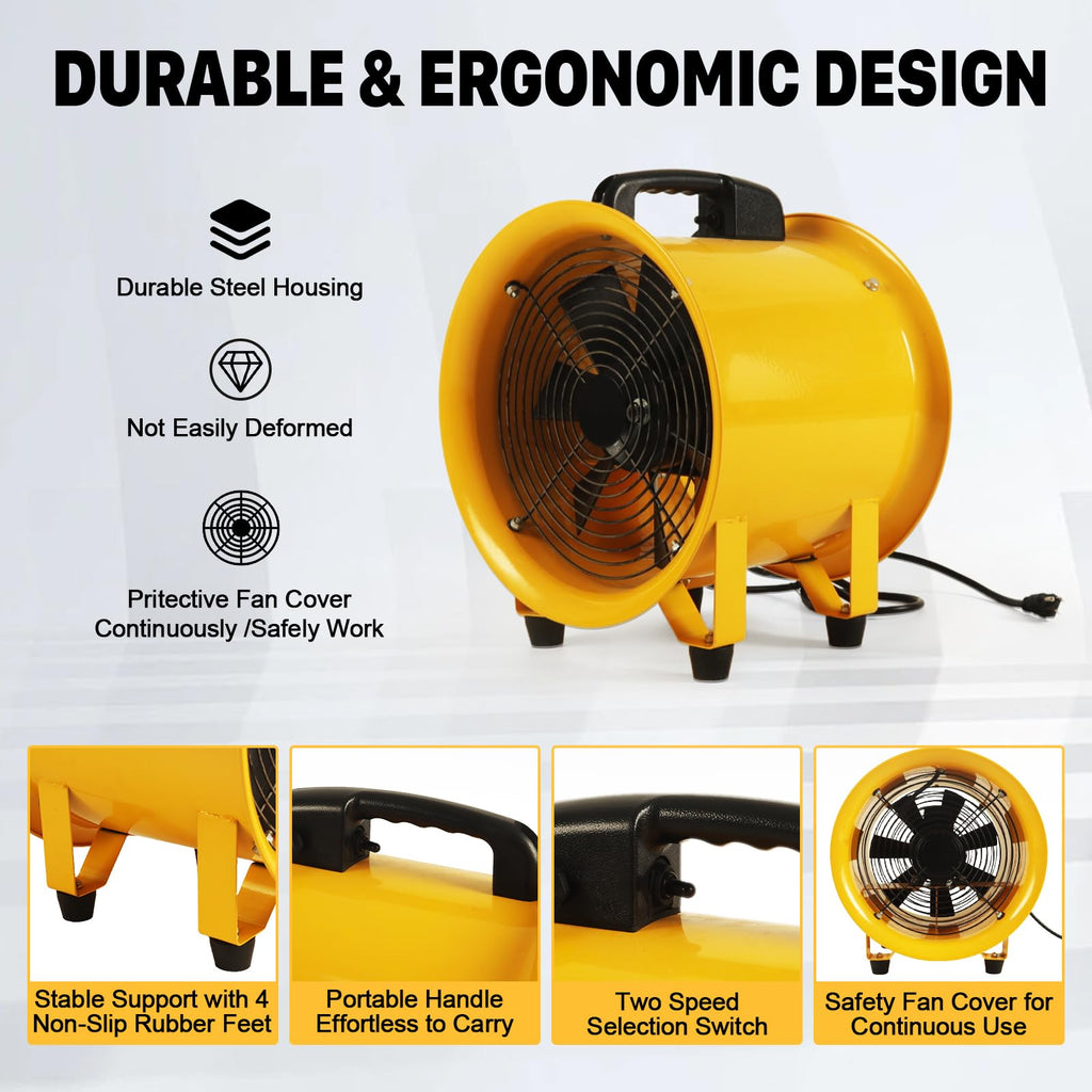 12 Inch Utility Blower Fan with 16 Ft Flexible Duct Hose