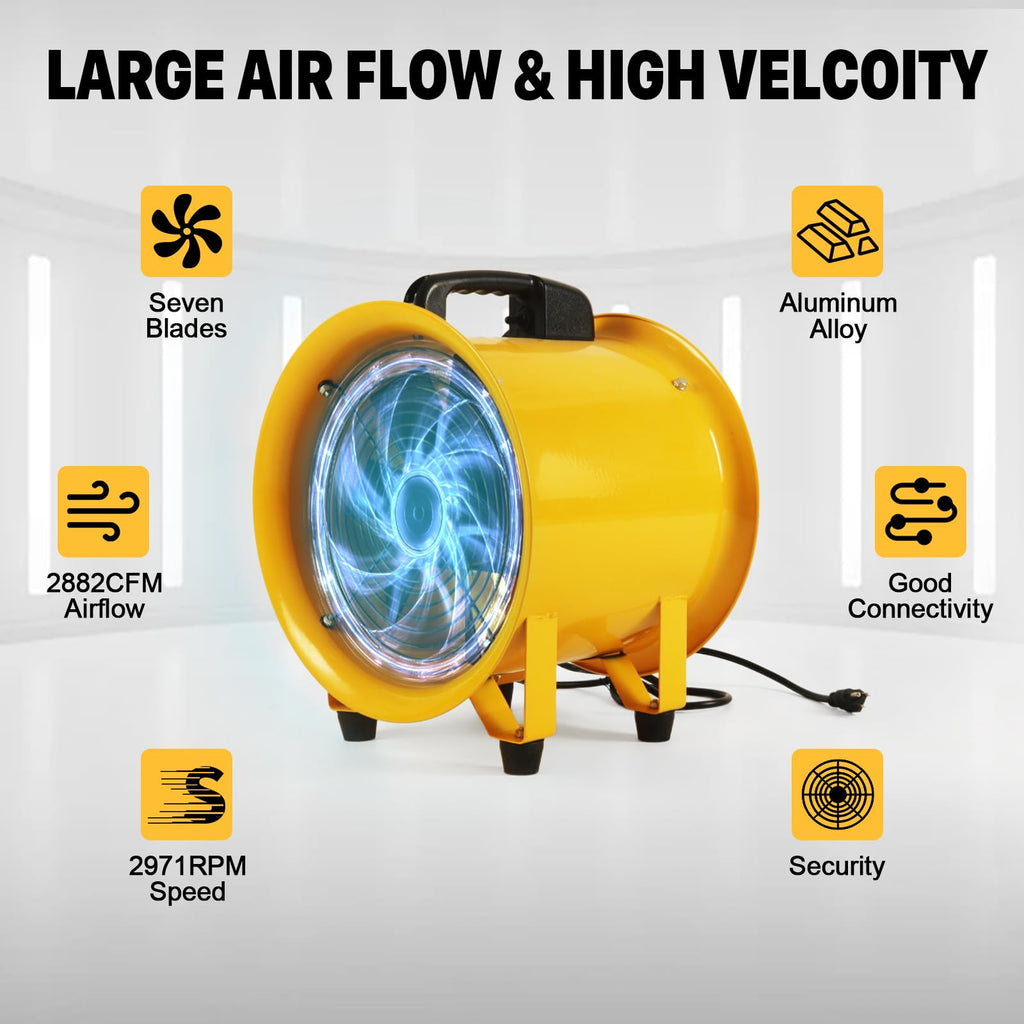 12 Inch Utility Blower Fan with 16 Ft Flexible Duct Hose