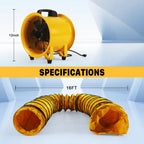 12 Inch Utility Blower Fan with 16 Ft Flexible Duct Hose