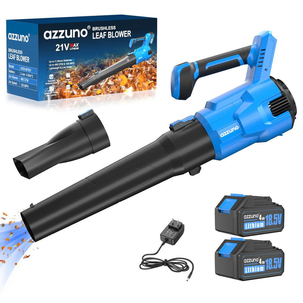 AZZUNO Cordless Brushless Leaf Blower with 2 x 4.0Ah Battery and Charger