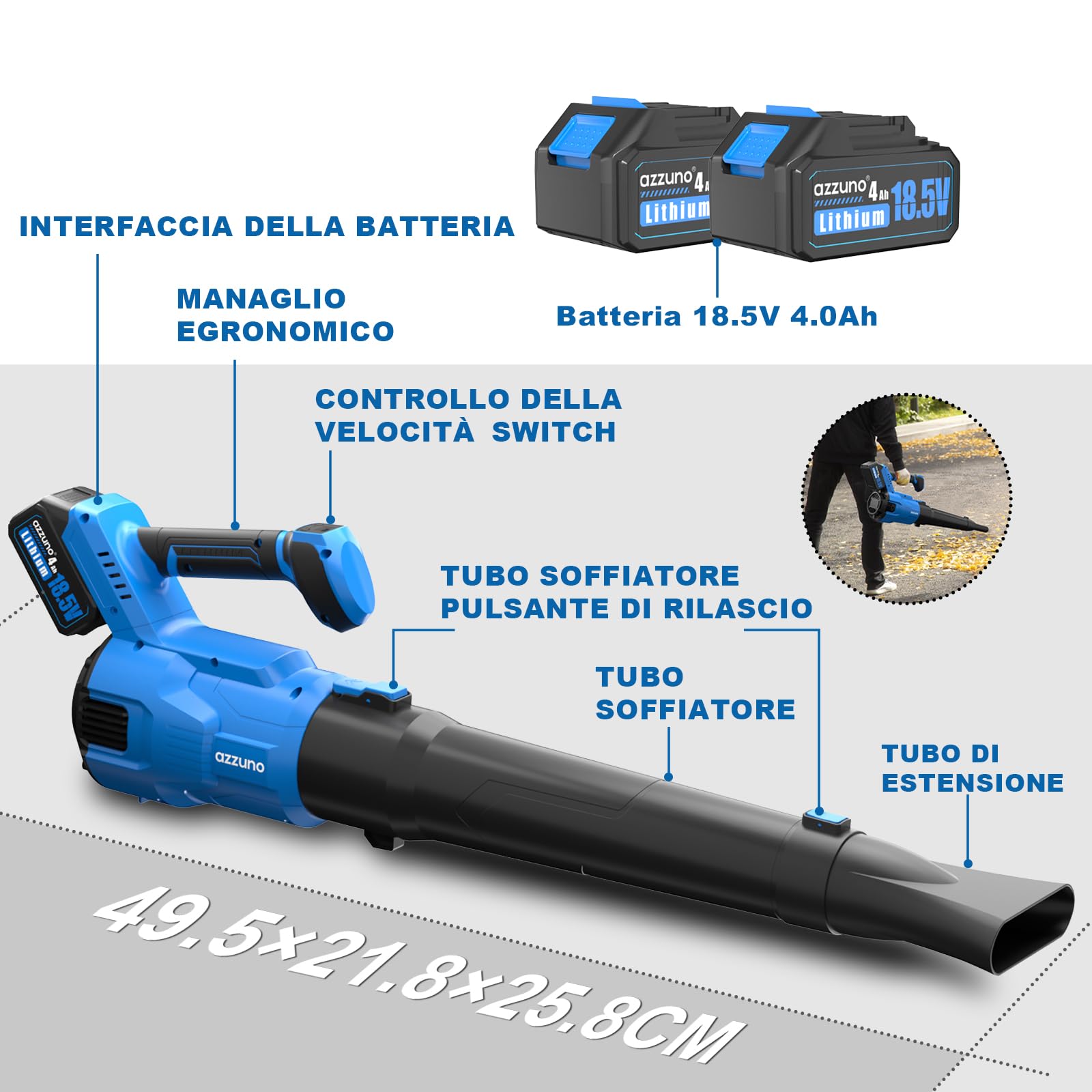 AZZUNO Cordless Brushless Leaf Blower with 2 x 4.0Ah Battery and Charger